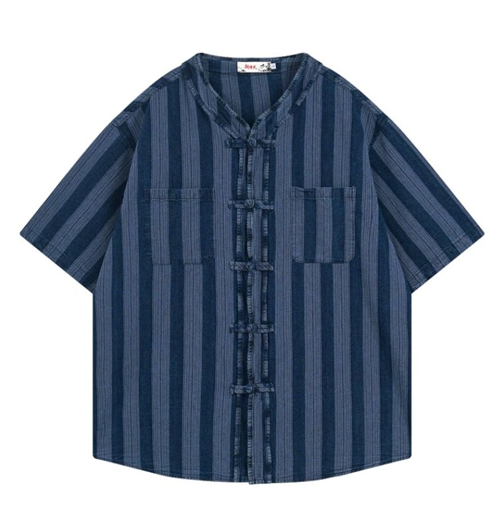 Traditional Chinese Knot Striped Shirt